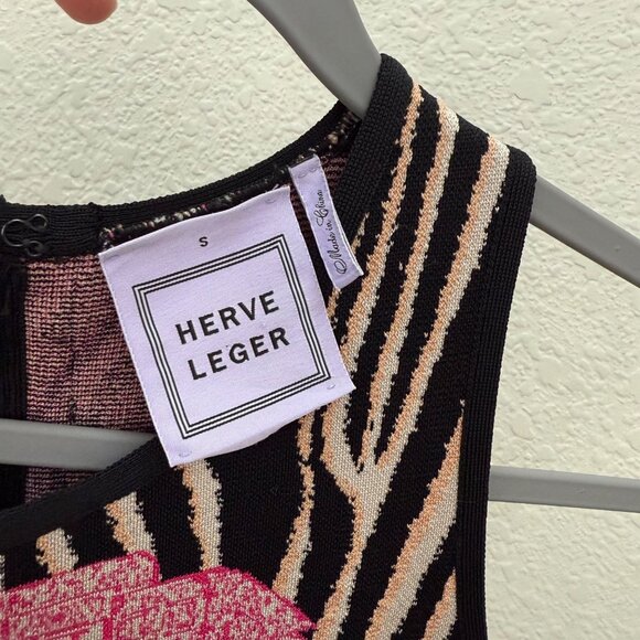 Herve Leger Art Print Knit Bodycon Sleeveless Dress Womens sz Small Nicki Minaj - Picture 3 of 9